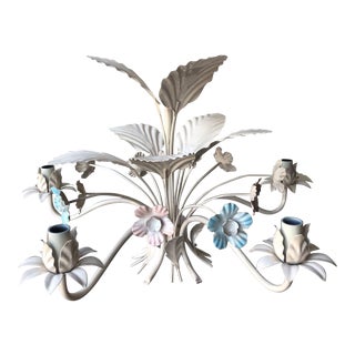 Vintage Italian Tole Chandelier - Blue and Pink For Sale