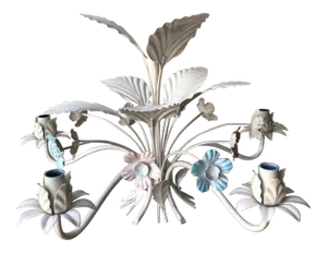 Vintage Italian Tole Chandelier - Blue and Pink