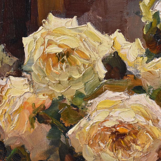 Kees Terlouw, Small Still Life of Yellow Roses, Oil on Canvas, 20th Century, Framed For Sale - Image 6 of 10