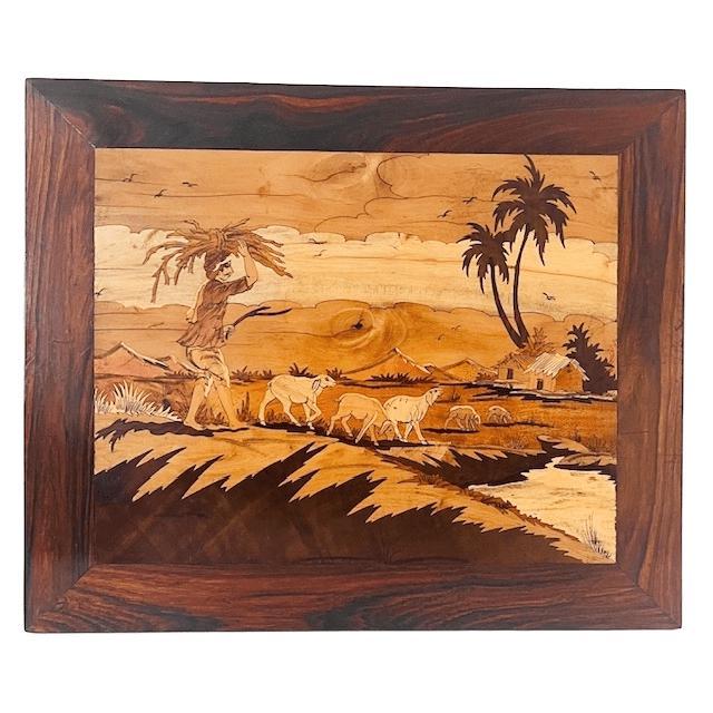 Vintage Native American Wood Inlay Landscape, 1940s For Sale - Image 7 of 7
