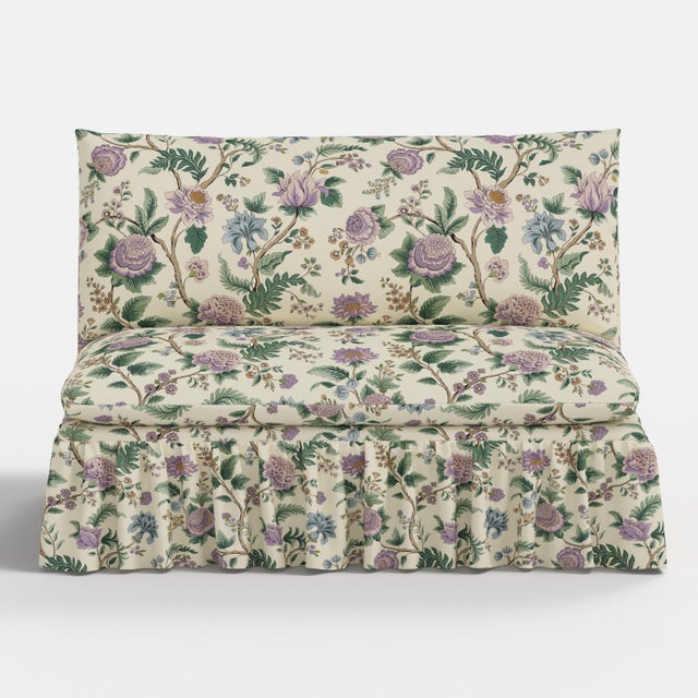 Transitional Capra Ruffle Settee in Lilac Tree of Life Floral For Sale - Image 3 of 7