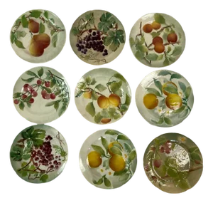 Barbotine Plates with Fruit Decor from KG Lunéville, 19th Century, Set of 9