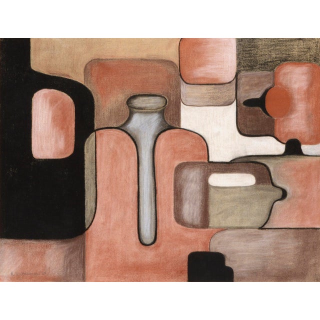 Mid-Century Modern R Halterman Abstract Geometric Jugs Pastel on Paper 1960s For Sale - Image 3 of 6