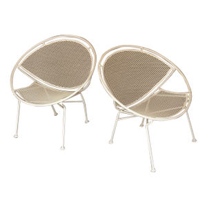 1950s Maurizio Tempestini for Salterini Radar Wrought Iron Lounge Chairs, a Pair