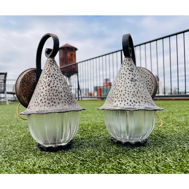 1950s 1950s Vintage Witch’s Hat Cast Metal Porch Light Sconces - A Pair For Sale - Image 5 of 12