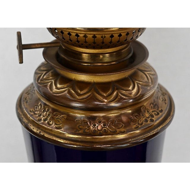 Blue Earthenware Oil Table Lamps, Early 20th Century, Set of 2 For Sale - Image 8 of 18