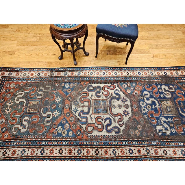 19th Century Caucasian Cloudband Kazak Rug, Hand-Woven Wool, Chondoresh, 4' x 9' For Sale - Image 4 of 13