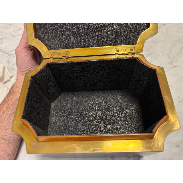 Karl Springer Tessellated Stone Box With Shagreen Interior - Signed For Sale - Image 15 of 16