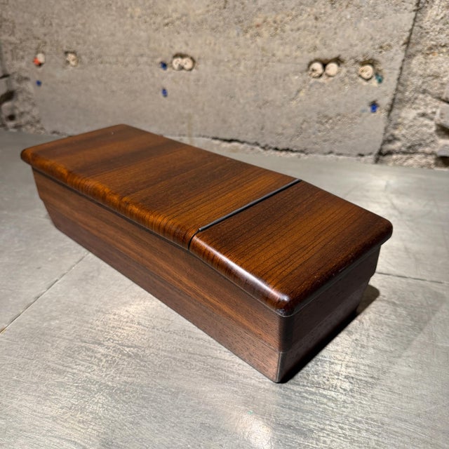 Zebrano Wood Grain Vintage Center Console Storage Box For Sale - Image 4 of 15