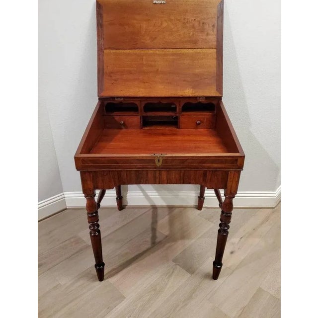 Brown Scarce Antique Slant-Front Mahogany Inlaid Drafting Desk Architect's Table For Sale - Image 8 of 11