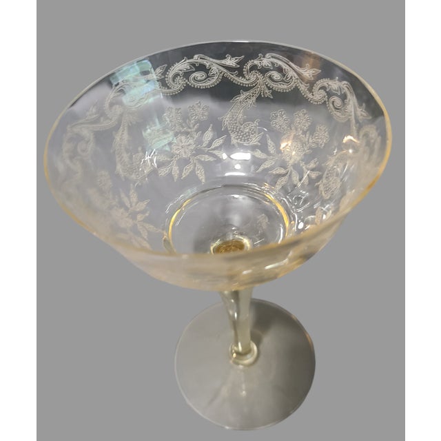 Add a touch of vintage elegance to your drinkware collection with these three Fostoria Yellow Versailles Floral Wine...
