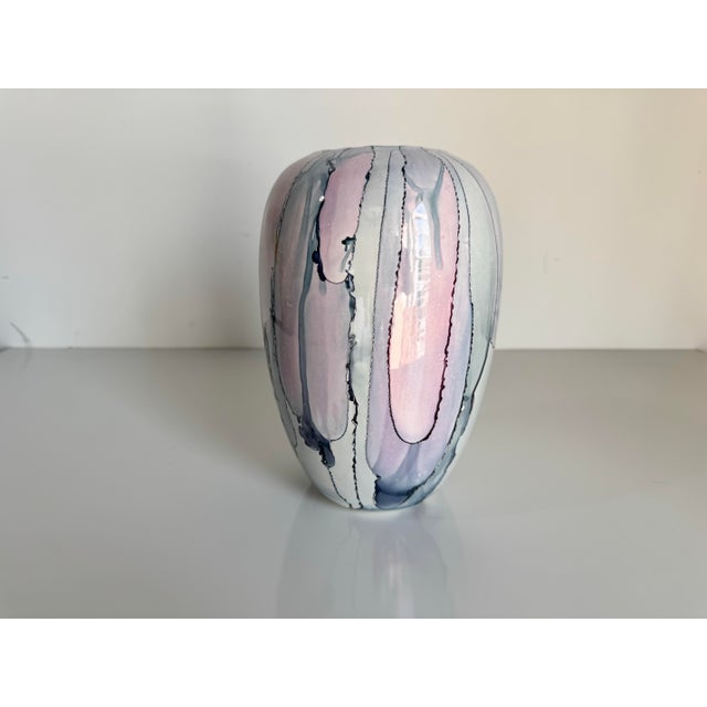 Slate Gray 1989 Vintage Kate Abstract Drip Glaze Art Ceramic Vase For Sale - Image 8 of 10