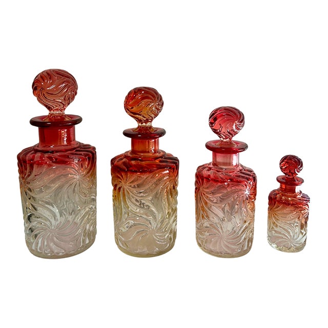 Antique Baccarat Rose Tienté Pinwheel Perfume Bottles – Set of Four For Sale