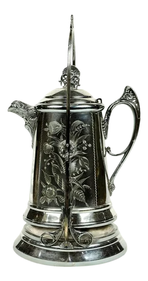 Mid 19th Century Aesthetic Movement Sunderlin & Co. Triple Plate Tilting Cold Water Pitcher
