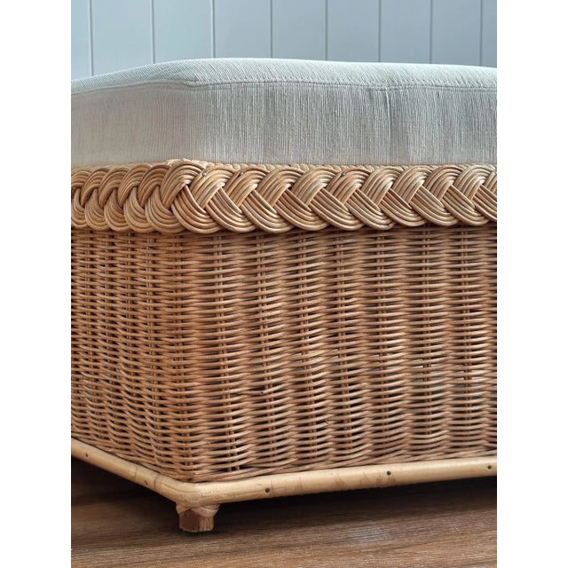 Vintage Brown Jordan Braided Wicker Hexagonal Ottoman For Sale In Greensboro - Image 6 of 12