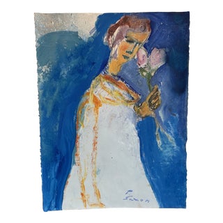 Contemporary Abstract Figurative Oil Painting on Paper by Phil Saxon For Sale