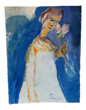 Contemporary Abstract Figurative Oil Painting on Paper by Phil Saxon