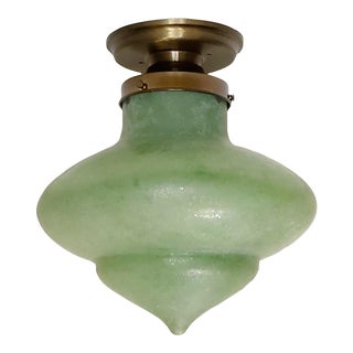 Rare Antique Art Deco Green Flushmount For Sale