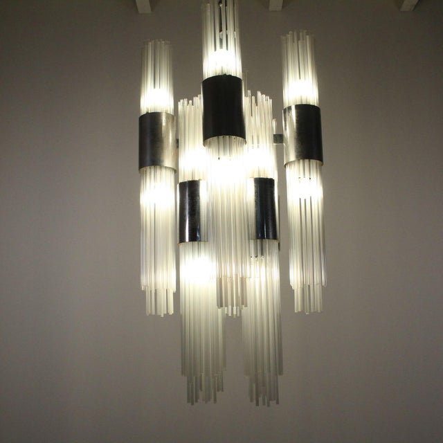 Chandelier with Glass Rods and Steel Structure, 1970 For Sale - Image 10 of 18