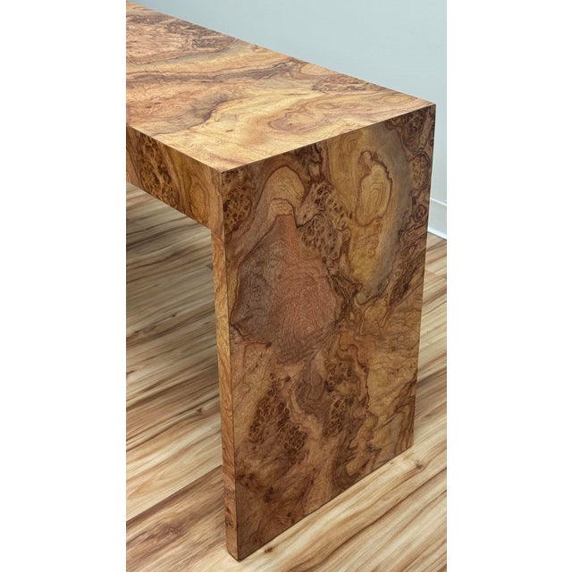 Vintage Mid Century Faux Burlwood Formica Console Table For Sale - Image 10 of 12