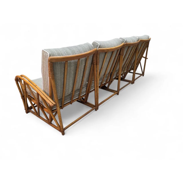 Mid Century Modern Coastal Bamboo 4 Piece Modular Sectional Sofa by Heywood Wakefield Newly Reupholstered in a Textured...