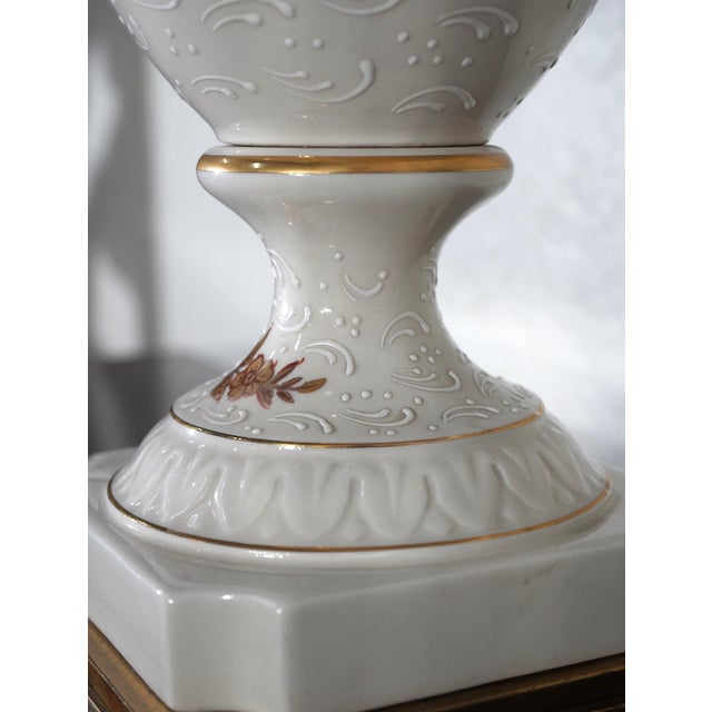 1950s Sevres Style Gold Gilt Floral Motif Porcelain Urn Lamps - Pair For Sale - Image 11 of 15