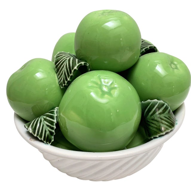 Vintage Ceramic Bowl of Green Apples For Sale