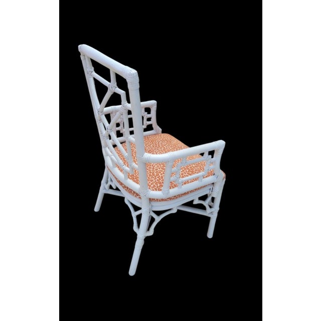 Vintage White Chinese Chippendale Lexington Rattan Palm Beach Regency Dining Room Chairs- Set 10 For Sale - Image 15 of 17