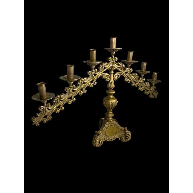 19th Century Brass Church Candelabras, Set of 2 For Sale - Image 5 of 12