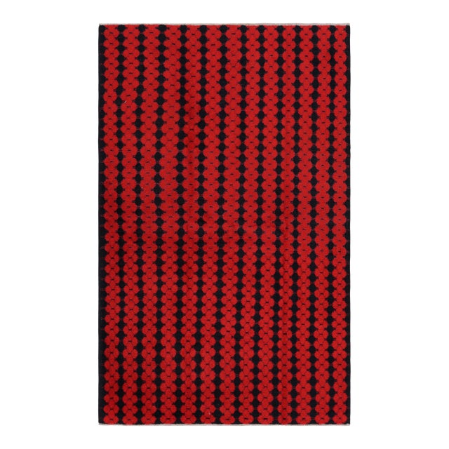 Vintage Zeki Müren Rug With Red and Black Geometric Stripes From Rug & Kilim For Sale