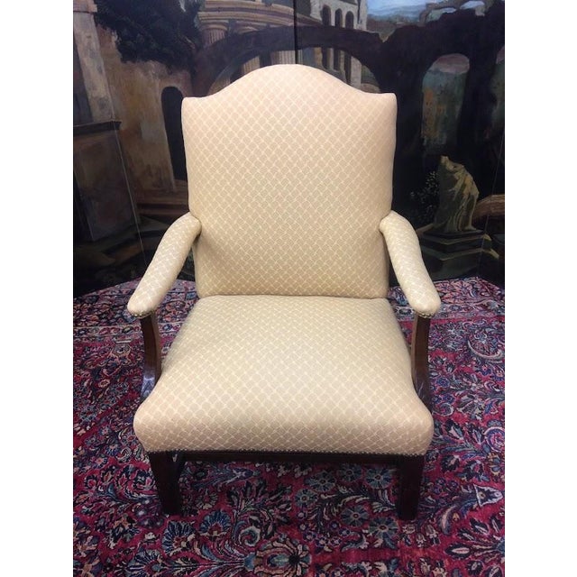 English Vintage Arm Chair, Accent Chair, Gold Upholstery For Sale - Image 3 of 14