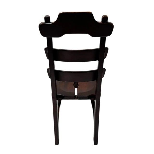 Brown Brutalist Oak Dining Room Table and Chairs, 1970s, Set of 7 For Sale - Image 8 of 11