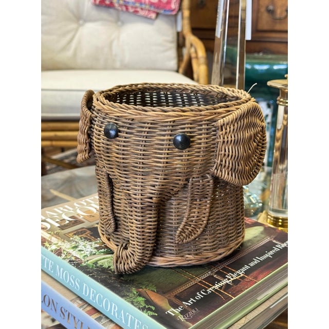 Brown Late 20th Century Wicker Elephant Motif Planter or Basket For Sale - Image 8 of 8