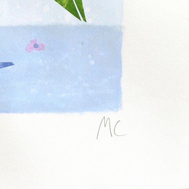 Blue Flowers From the Garden - Still Life Collage Mixed Media Artwork on Paper Original Artwork by Maria C Bernhardsson For Sale In Los Angeles - Image 6 of 7