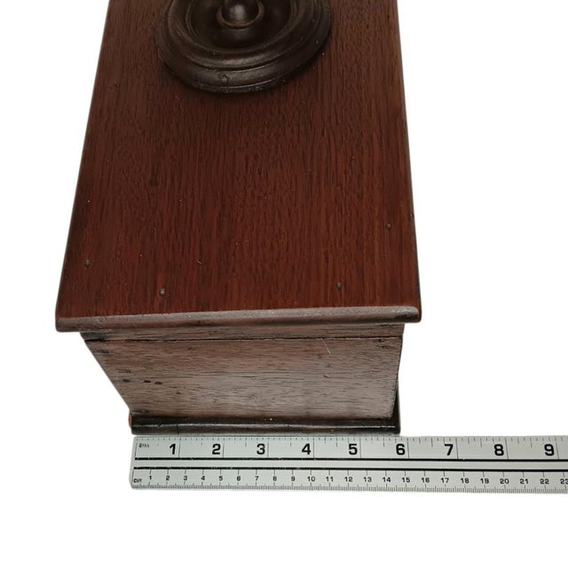 Antique Wood Box Dark Rustic Brown Diamond Design With Round Medallion For Sale - Image 15 of 18
