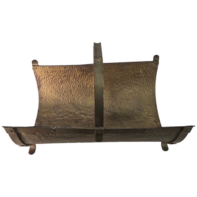 1910s Circa 1920 American Arts & Crafts Hammered Metal Fireplace Log Holder For Sale - Image 5 of 7