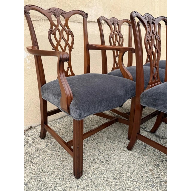 Antique Chippendale Style Mahogany Carved Fretwork Dining Chairs - Set of 10 For Sale - Image 14 of 18