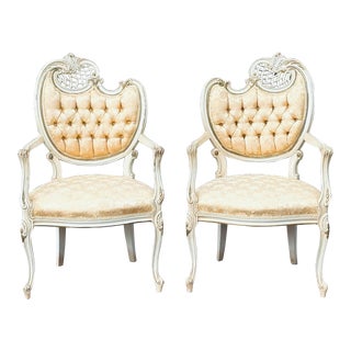 French Rococo Louis XV Style Asymmetrical Fauteil Arm Chairs - a Pair For Sale