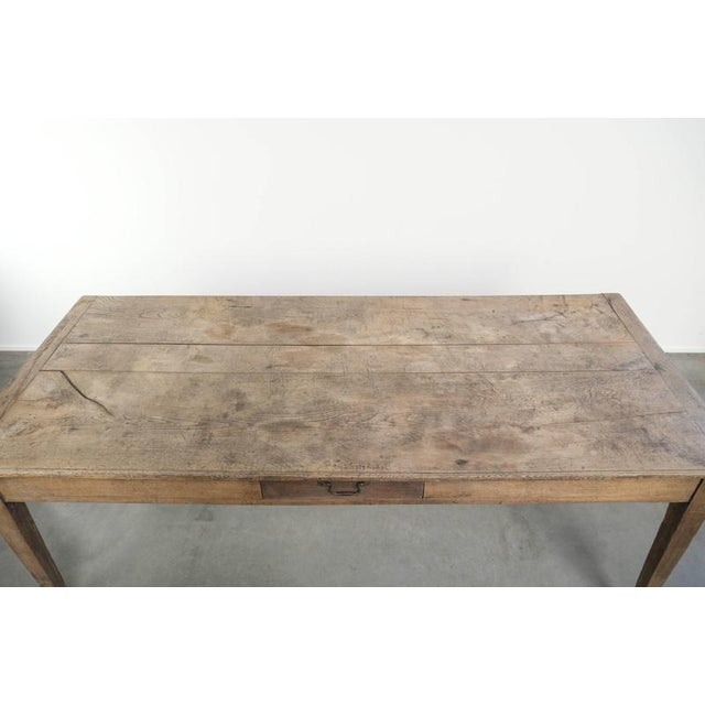 Wood Antique French Greyed Oak Dining Table with Baguette Drawer For Sale - Image 7 of 13