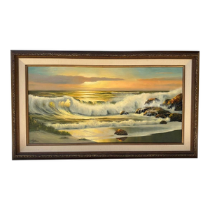 Listed Artist William Hoffman X Large Gold Gilt Framed Sunset Seascape 1970