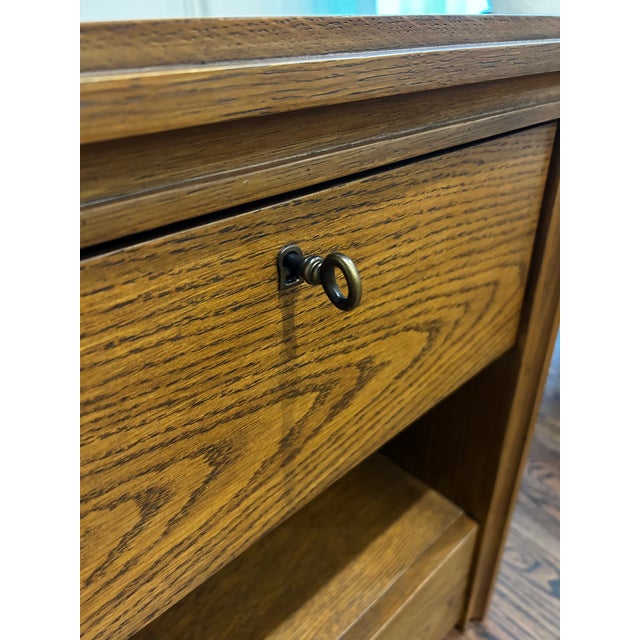 Wood Jake Arnold Caldwell Travertine & Oak Nightstand With Storage, Crate & Barrel, Pair For Sale - Image 7 of 9
