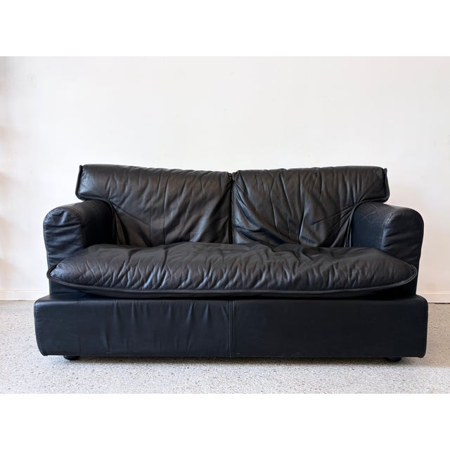 Black Leather Two-Seater Sofa by Arcon Italia, Italy, 1980s For Sale - Image 15 of 15