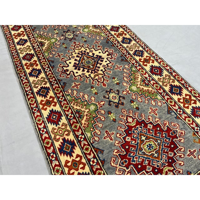 2000 - 2009 Gray, Cream and Red Kazak Wool Runner Rug, 2'9" X 6'4" For Sale - Image 5 of 15