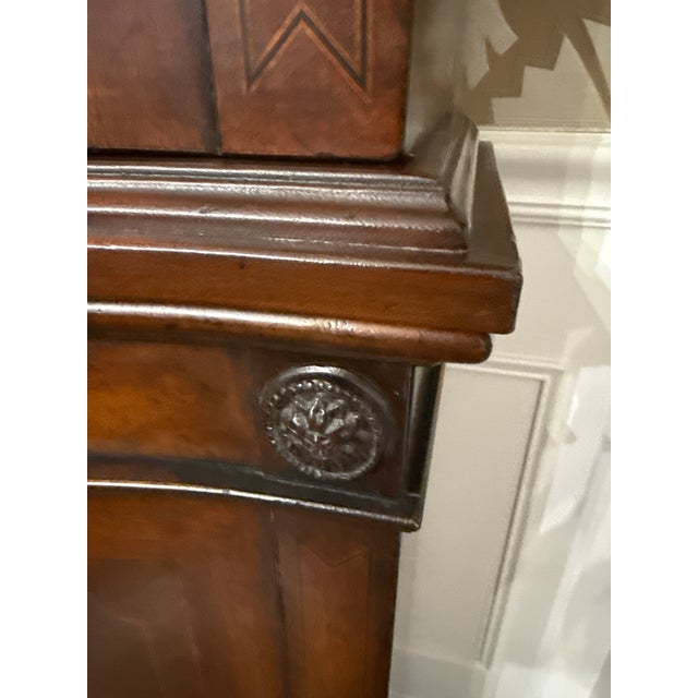 Wood Henredon Mahogany Inlaid Flame Regency Breakfront China Display Cabinet For Sale - Image 7 of 12