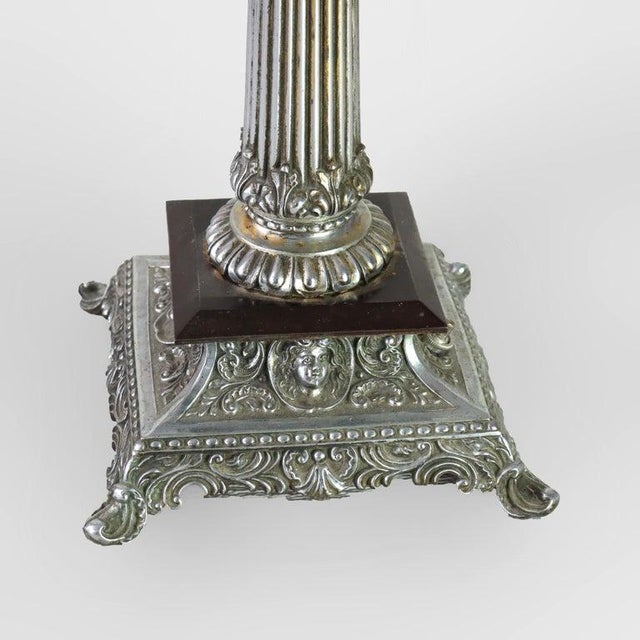 Victorian Antique Classical Brass & Figural Silver Gilt Bronze Converted Gass Lamp C1900 For Sale - Image 3 of 13