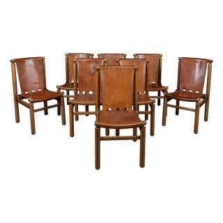 Vintage Leather Dining Chairs by Ilmari Tapiovaara, 1950, Set of 8 For Sale