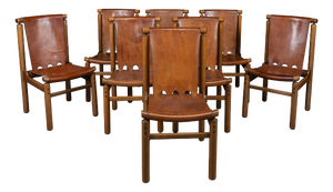 Vintage Leather Dining Chairs by Ilmari Tapiovaara, 1950, Set of 8