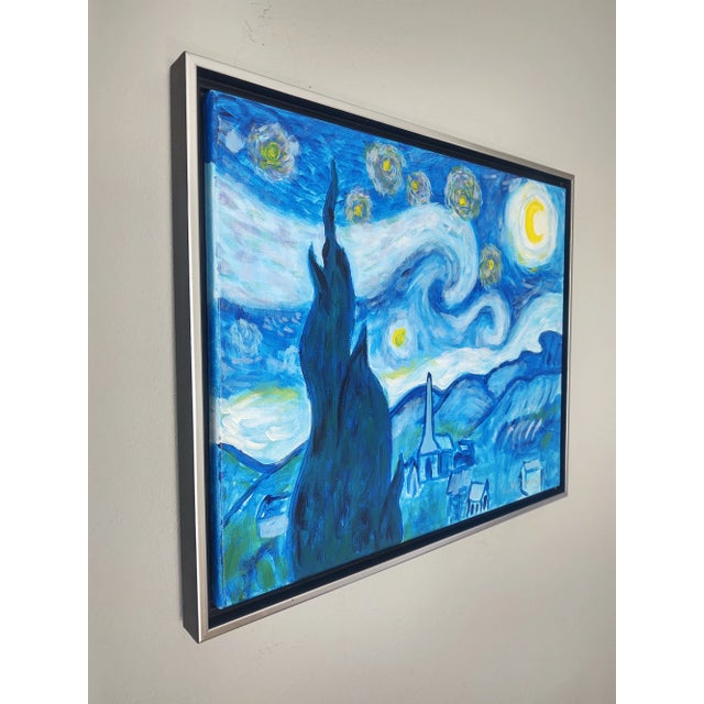 "A Tribute to Van Gogh's Starry Night" Contemporary Post-Impressionist Landscape Painting by Linda McDonough, Framed For Sale - Image 4 of 13