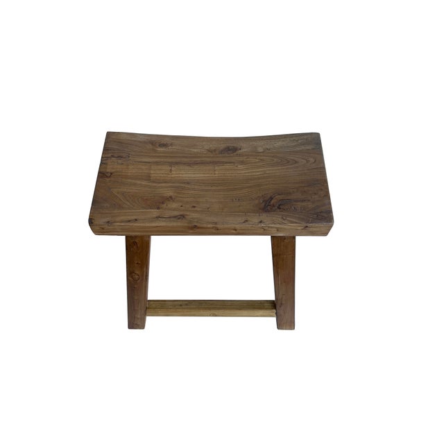 Rustic Rustic Raw Rough Wood Grain Rectangle Slim Stool Bench Side Table For Sale - Image 3 of 5