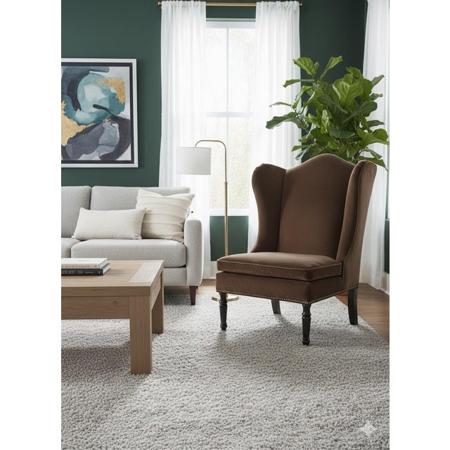 Drexel Heritage "Jaime R" Velvet Wingback Slipper Chair With Goose Feather Cushion For Sale - Image 9 of 11